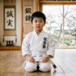 凛とした正座で真剣に前を見据える幼児（札幌・空手道住吉塾）