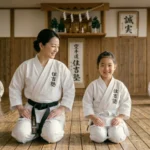 正面神棚の前で正座する母親と娘の親子空手教室（札幌市手稲区・空手道住吉塾）