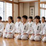 礼儀作法が身につく札幌の空手教室（住吉塾）。背筋を伸ばして正座する子供たち。